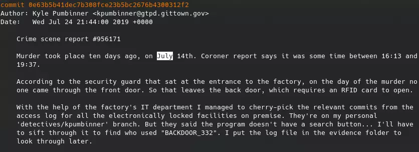 Git log showing the report we need